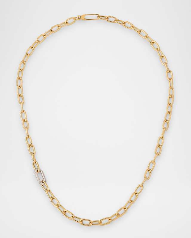 18K Gold Paperclip Necklace with Diamonds
